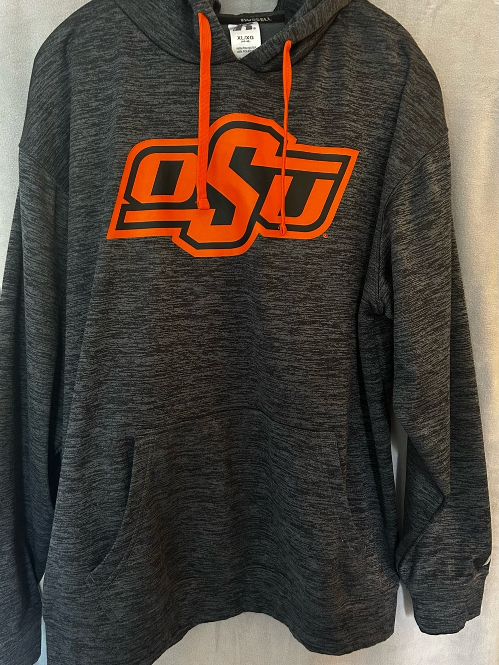 Russell Athletic OSU Gray Heather Hoodie with Orange Logo XL